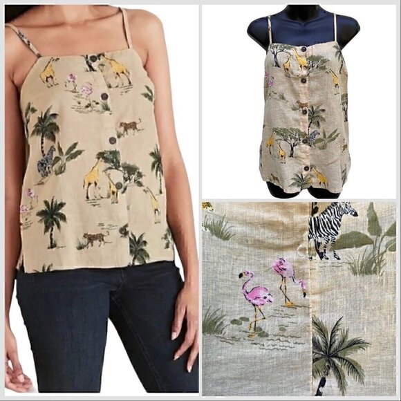NWT Sleeveless Camisole Linen Blend Safari Design Button Front Women S Old Navy - Picture 1 of 13
